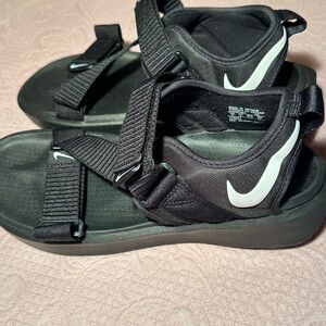 Nike Black Sandals with White Swoosh and Adjustable Straps